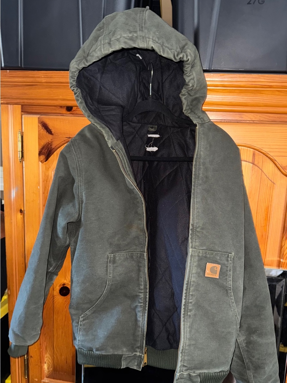 Carhartt Olive Hooded Work Puffer Jacket